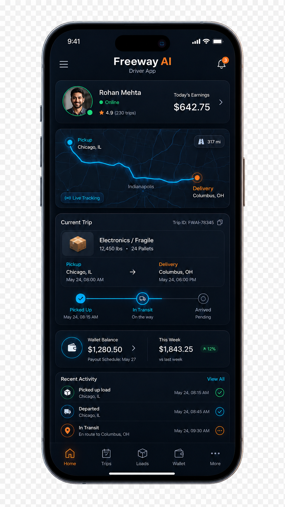 FreewayAI Driver App dashboard preview